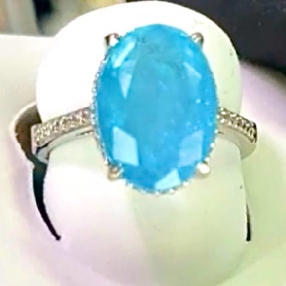 Jewelry - 925 Sterling Silver Blue Topaz CZ Cocktail Statement Ring NWOT